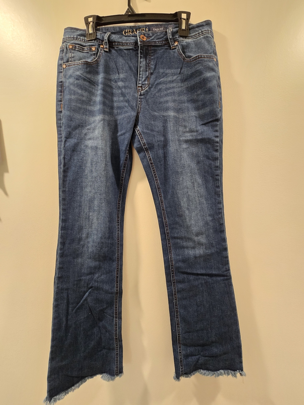 Grace Dark Blue Flare Jeans with Frayed Hem